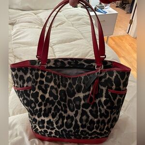 Coach Animal Print Tote with Red Details